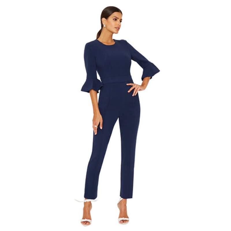 Black Halo Brooklyn 3/4-Bell-Sleeve Jumpsuit Super Loft Woven Size 0